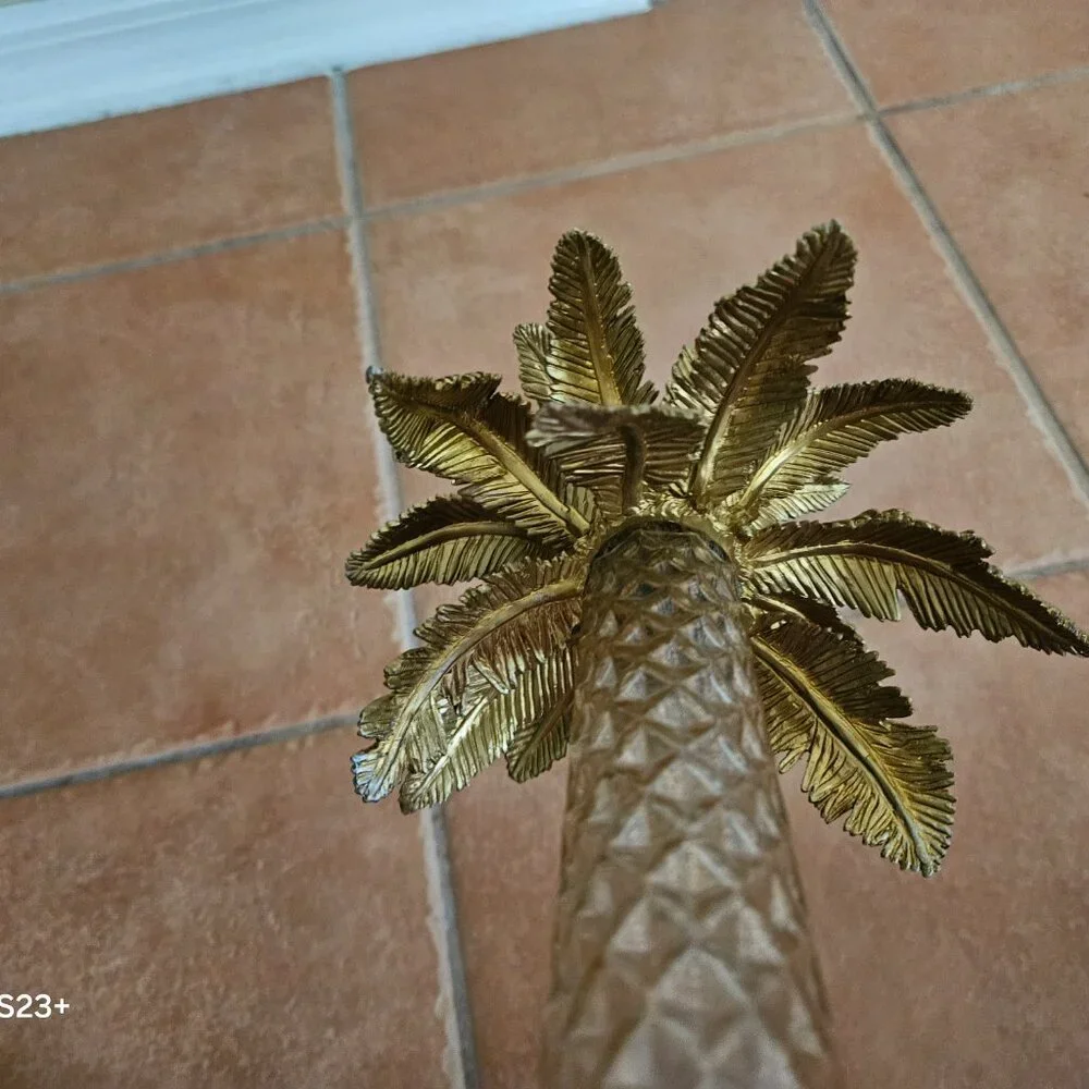 RARE JAY STRONGWATER FLORA & FAUNA PALM TREE ENAMEL CRYSTAL CANDLE HOLDER OBJET